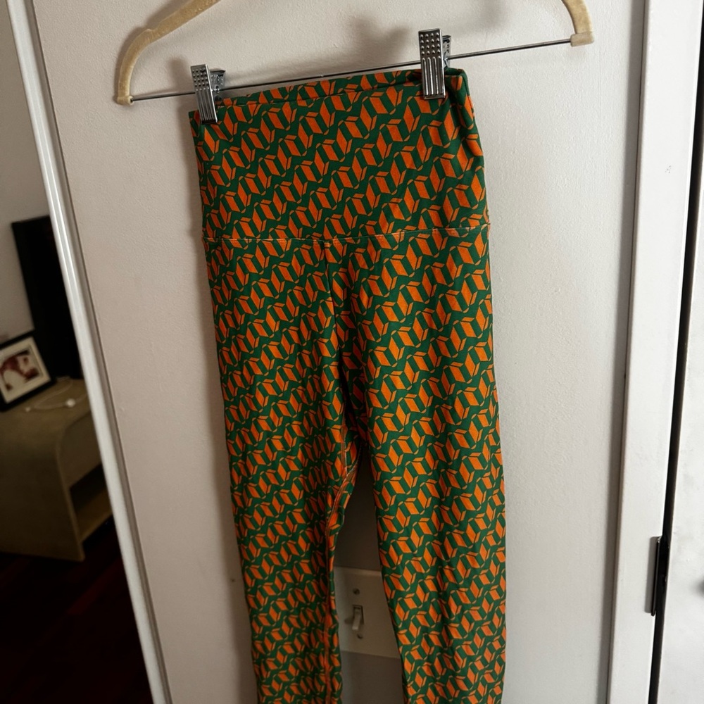 Montce Green Peach Geo Print High Rise Ankle Legging Thick Waistband Nylon XS - Picture 8 of 8